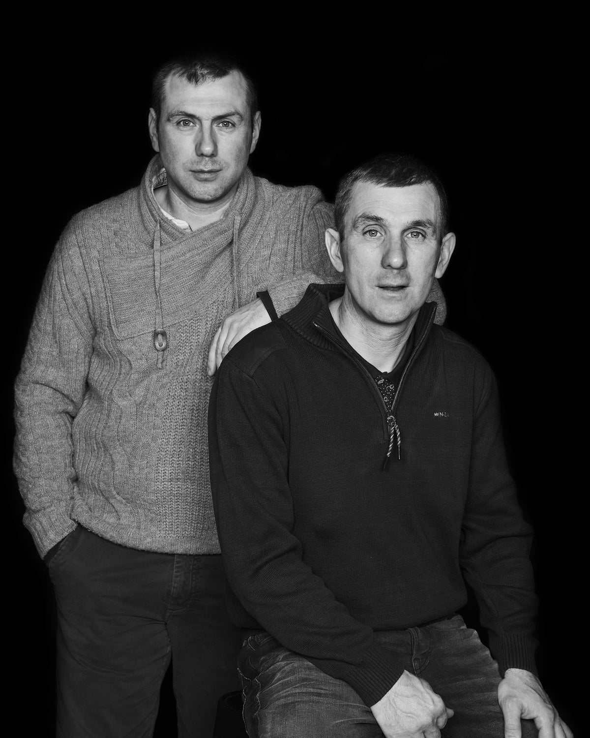 Stéphane and Mickaël Moltès, the brothers who make Saysah, in a black and white portrait